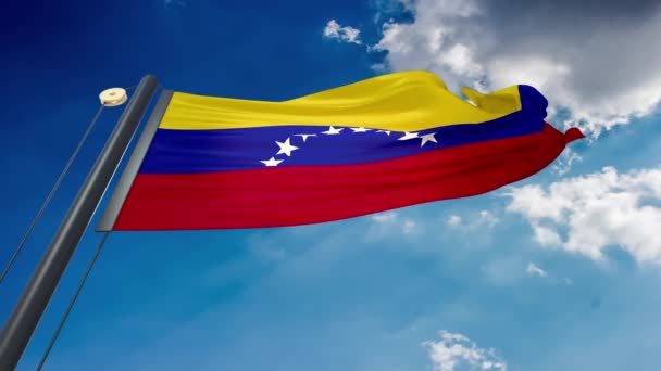 Una Bandera Ondeante Natural Con Fondo Cielo Azul Venezuela — Vídeos de Stock