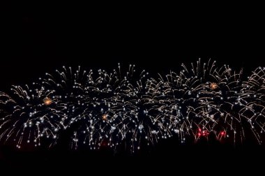 Siyah arka plan üzerinde havai fişek. Kutlama için tasarım. Soyut havai fişek ekran arka plan.