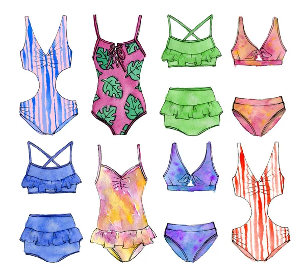 Mão Pintura Aquarela Ilustração Coleção Swimwear Elementos Isolados — Fotografia de Stock