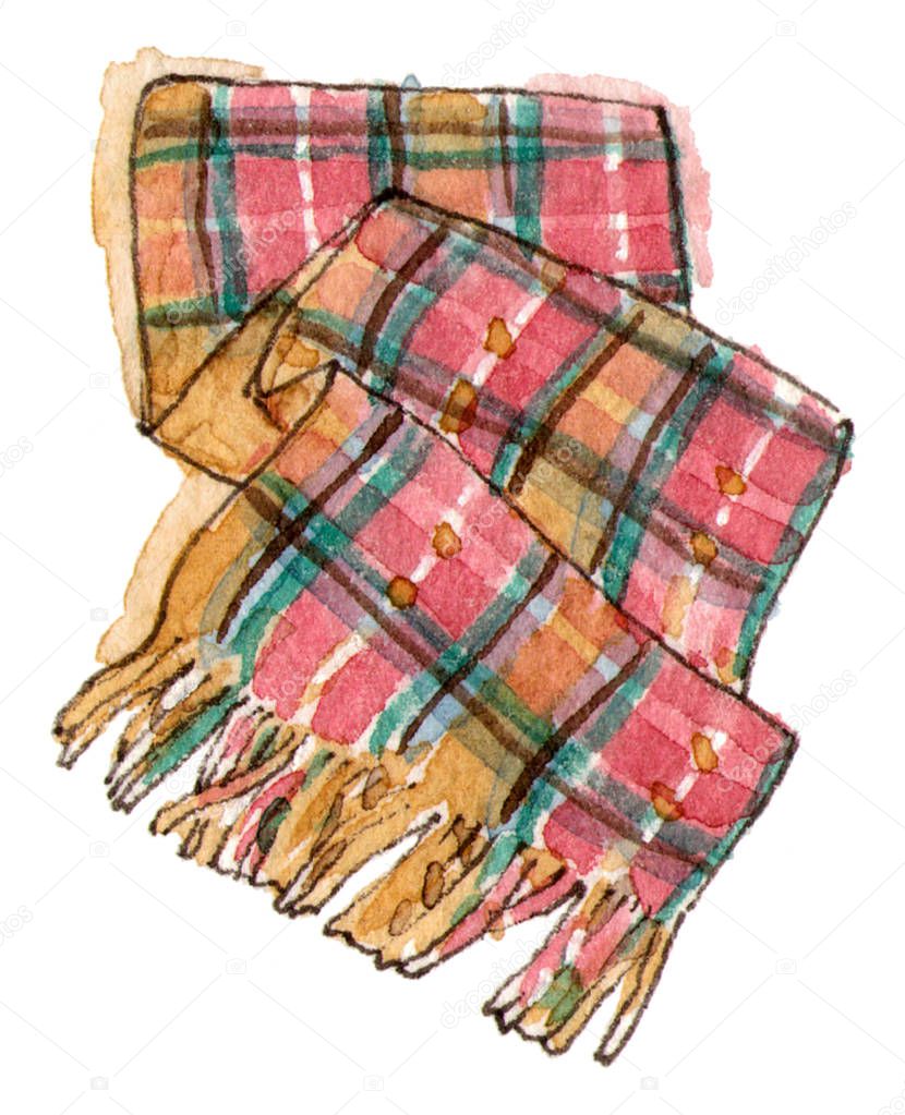 Watercolor fashion sketch scarf. hand painted isolated illustration.