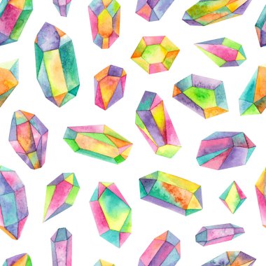 sulu boya gökkuşağı yanardöner gemstones.seamless model beyaz bir arka plan üzerinde