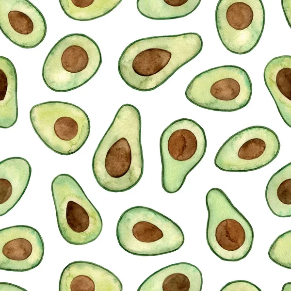 Aquarel Avocado Naadloze Patroon Een Witte Achtergrond — Stockfoto