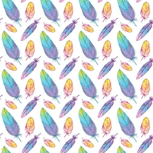 Hand Drawing Colorful Feathers Seamless Pattern — Stock Photo, Image