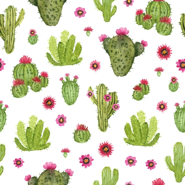 Acuarela Pintada Mano Cactus Patrón Sin Costuras Sobre Fondo Blanco —  Fotos de Stock