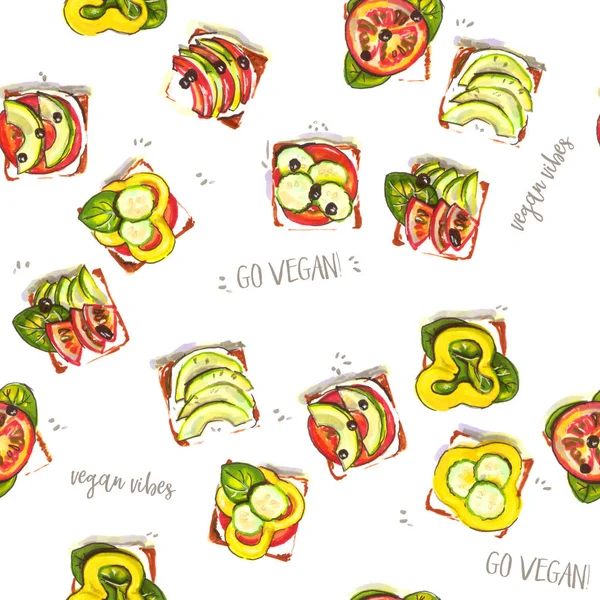 Vegane Sandwich Illustration Nahtloses Muster — Stockfoto