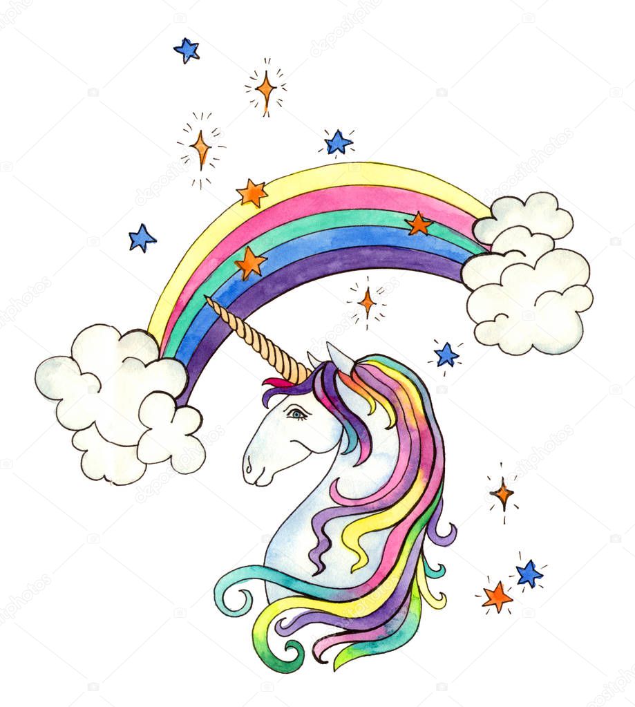 Download Watercolor Rainbow Unicorn Isolated Element 252921888 Larastock
