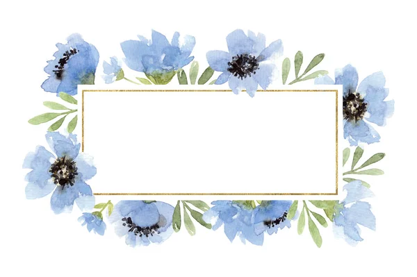 watercolor flower and leaves frame. isolated elements