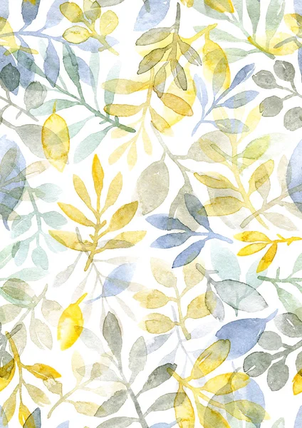 Aquarell Handbemalte Blätter Und Zweige Nahtloses Muster Auf Weißem Hintergrund — Stockfoto