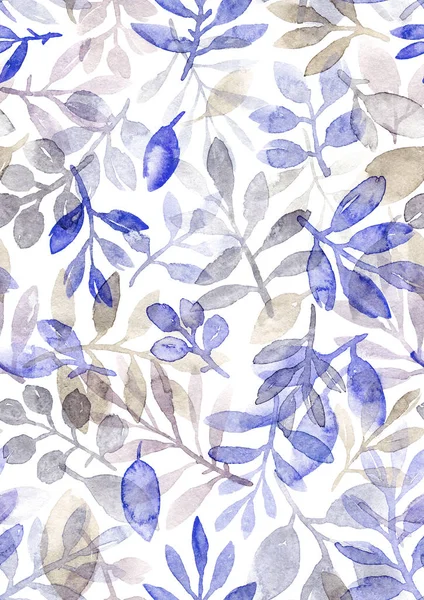 水彩の手描きの葉と枝 白い背景にシームレス パターン — ストック写真