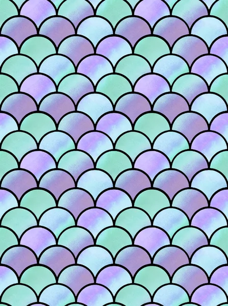 Watercolor Mint Lilac Scales Mermaid Seamless Pattern — Stock Photo, Image