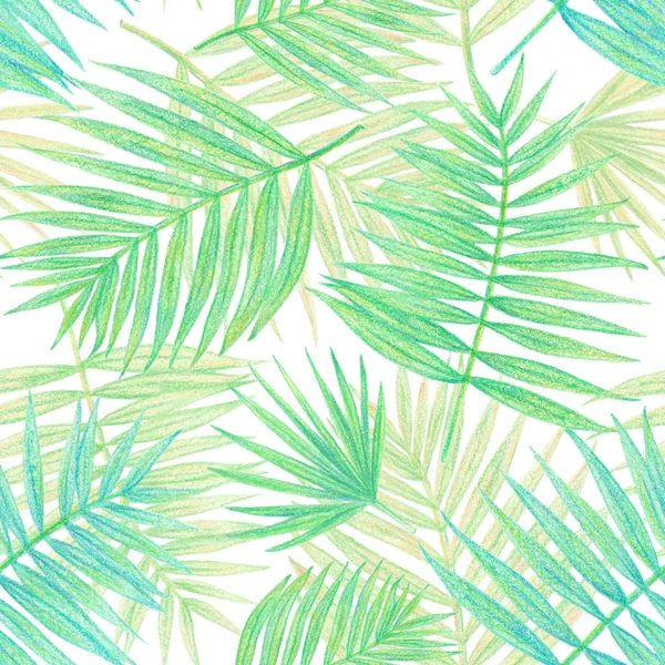 hand drawing tropical plants. palm leaves seamless pattern