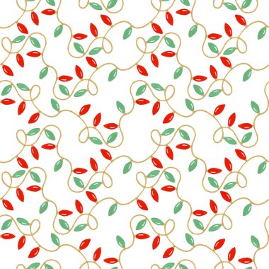 Noel Dikişsiz desen. El boyalı guaj çelenk lambaları.