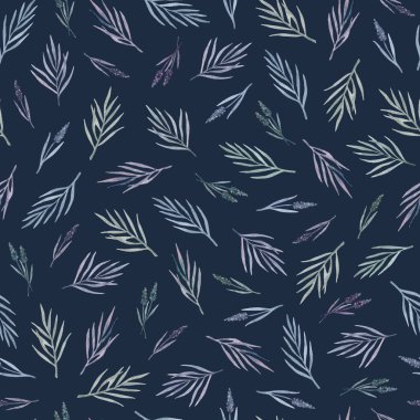 suluboya el karanlık bir arka planda vahşi otlar Dikişsiz desen boyalı