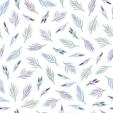 suluboya el Beyaz bir arka planda vahşi otlar Dikişsiz desen boyalı