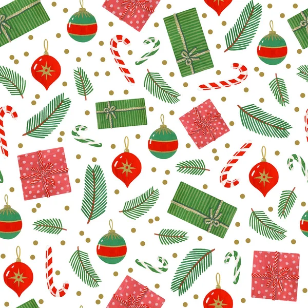 Cute Gouache Seamless Pattern Holiday Decor Fabric Packaging Christmas Decoration — Stock Photo, Image
