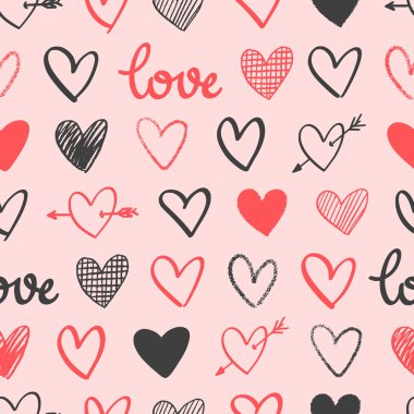 Vektör Dikişsiz desen kalpler çizim. Sevgililer günü için kumaş, ambalaj kağıdı ve paketleme için idealdir.
