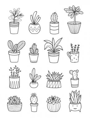 el kaplarda ev bitkileri çizim. çizgi film doodle'ları. yalıtılmış elemanlar