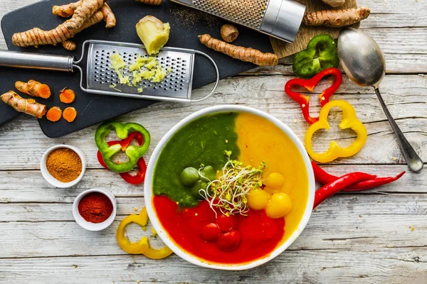 Colorful Cream Spicy Pepper Soup — Stock Photo, Image