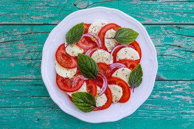 Domatesli İtalyan Caprese salatası ve mozzarella..