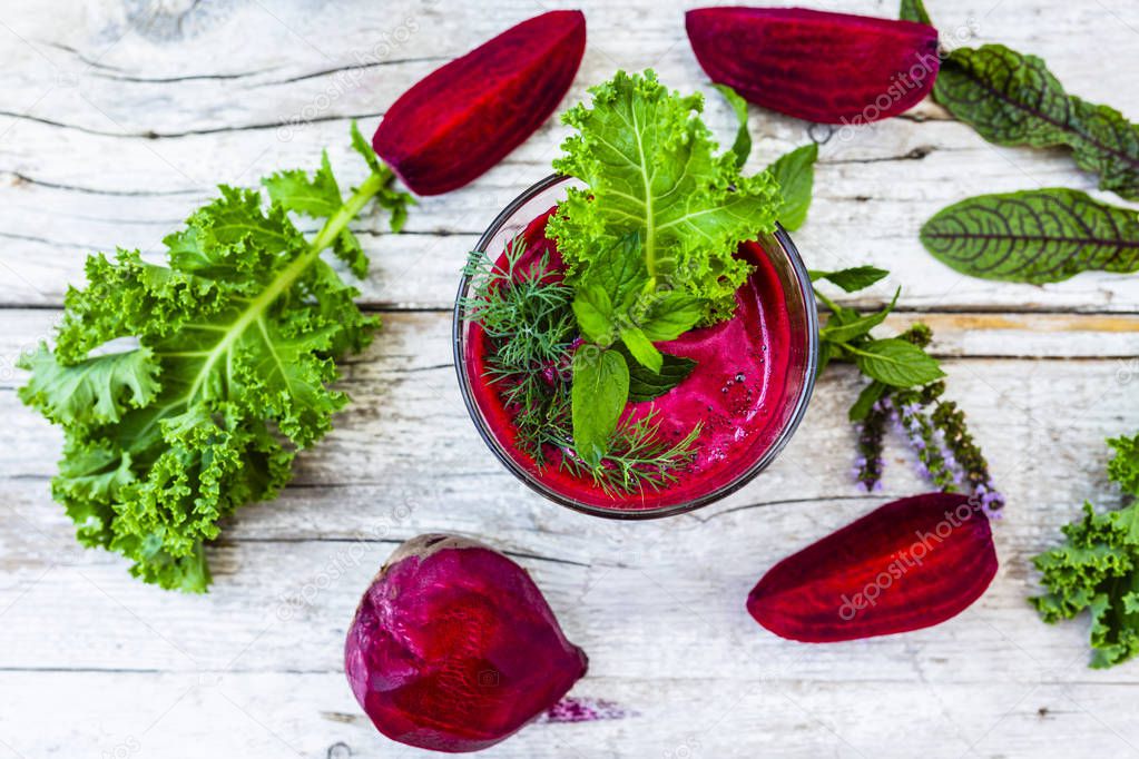 Fresh and healthy red beetroot juice. Healthy food and detox.