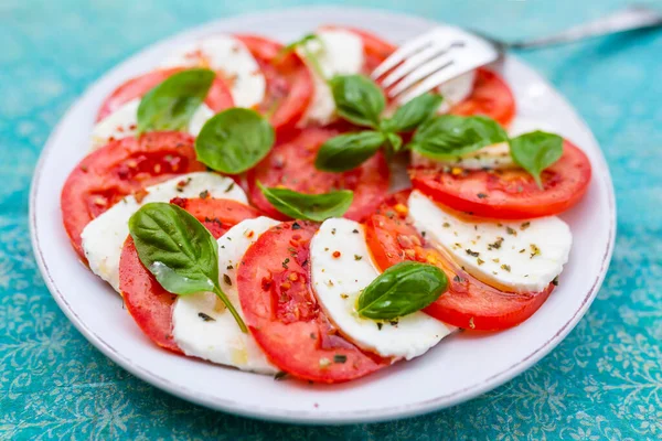 Salada Caprese Com Tomate Mussarela Comida Italiana — Fotografia de Stock