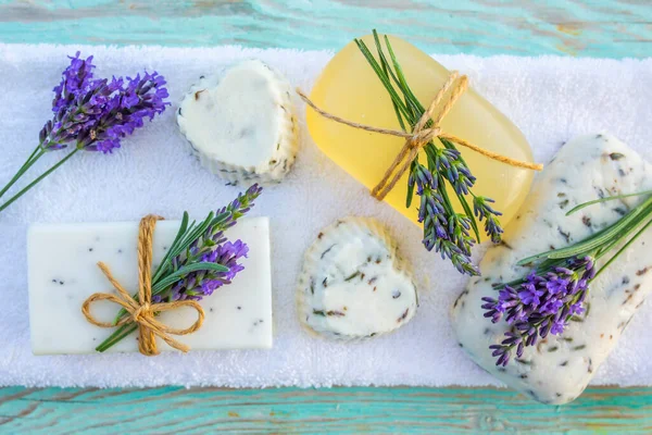 Homemade Fragrant Soaps Lavender Flowers — Stock Photo, Image