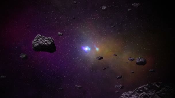 Volo Attraverso Fascia Degli Asteroidi Nello Spazio Animazione Astratta Loop — Video Stock