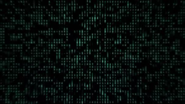 緑の数字と反射が点滅する電子データの流れは サイバースペースで下に移動し デジタルセキュリティコードの可視化 人工知能 ループアニメーション — ストック動画