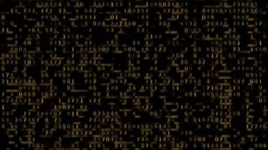 Hareketli altın numaraları ve titreşen parlak çizgilerile soyut dijital arka plan. Animasyon elektronik veri veya güvenlik kodu transferi. Döngülü animasyon.