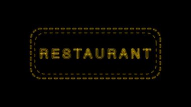 Dört neon işaretleri (restoran, bar, salon, kafe) siyah bir arka plan üzerinde renkli ışıklar ile yanıp sönen vardır. Döngülü animasyon.