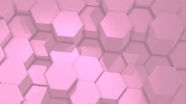 Soyut altıgen pembe arka plan, ışık ve gölgeler ile altıgenlerin hareketli ızgara. Döngülü animasyon, 3d