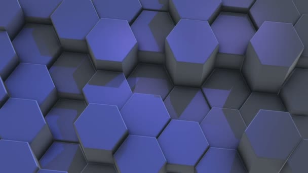 Abstrakt Sexkantiga Blå Bakgrund Rörliga Rutnät Hexagoner Med Ljus Och — Stockvideo