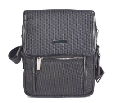 Beyaz arka plan üzerinde izole adamın siyah deri çanta