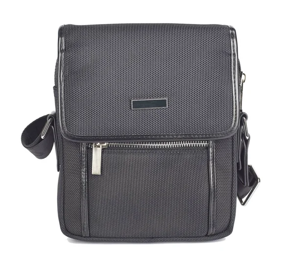 Beyaz arka plan üzerinde izole adamın siyah deri çanta