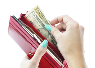 El tutmak 100 dolarlık banknotlar izole beyaz bir arka plan üzerinde. Yakın çekim