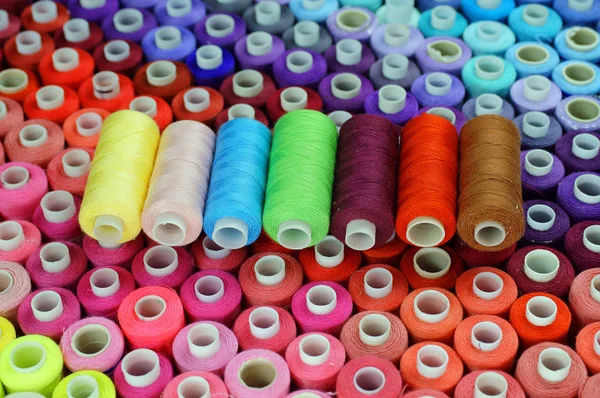 Multicolor Sewing Threads Wooden Background — Stock Photo, Image