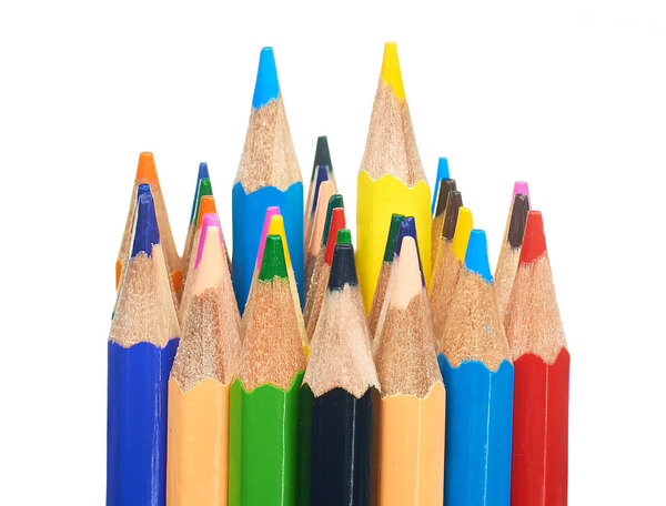 Pencils of different colors close-up of 12 colors rainbow