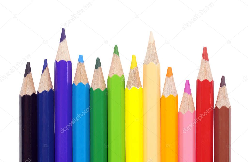 Pencils of different colors close-up of 12 colors rainbow