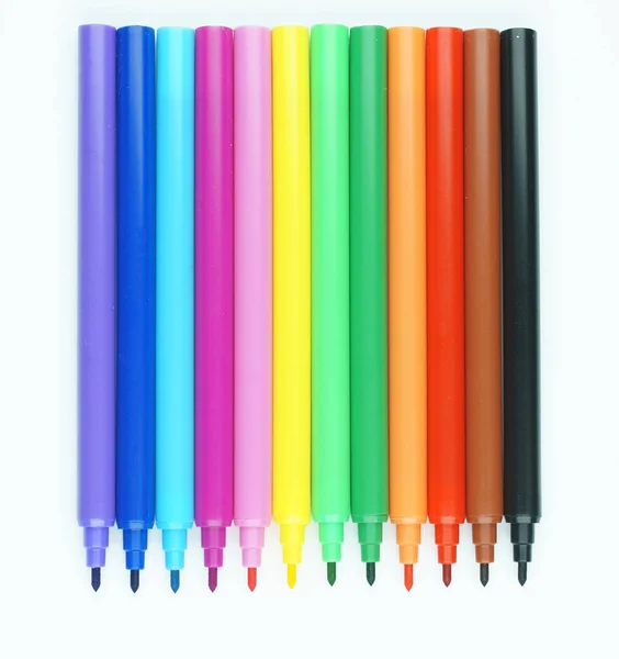 Colorful Marker Pen Set Isolated Background Clipping Path Vivid Highlighter — Stock Photo, Image