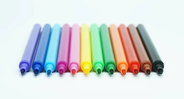 Colorful Marker Pen Set Isolated Background Clipping Path Vivid Highlighter — Stock Photo, Image