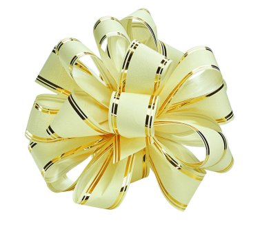 beyaz bir arka plan üzerinde altın çizgili hediye yay sarı