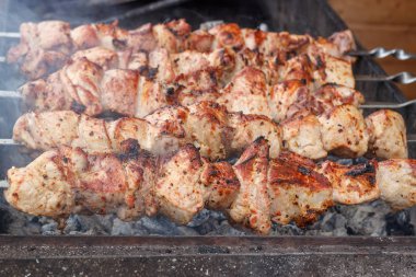 Barbekü ızgara ızgarası. metal g üzerinde iştah açıcı şiş kebap