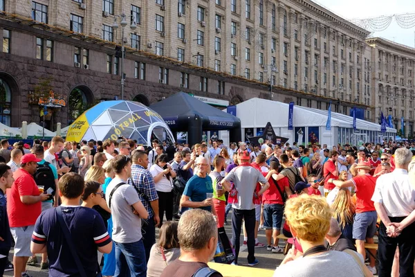 Kyiv Ukraine May 2018 People Footbal Fans Walking Street Fan — Stock Photo, Image