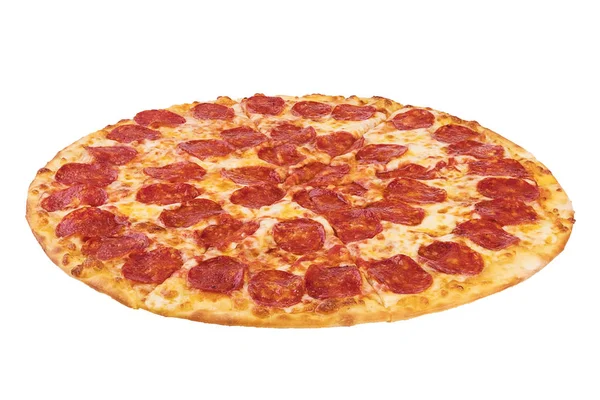 Hela Bakad Pizza Isolerad Vit Bakgrund Ovanifrån — Stockfoto