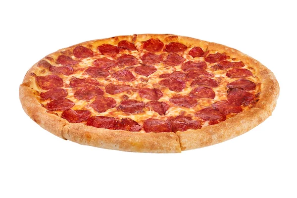 Hela Bakad Pizza Isolerad Vit Bakgrund Ovanifrån — Stockfoto