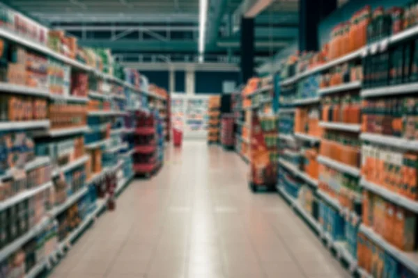 Supermercato Negozio Interno Sfondo Sfocato Con Bokeh — Foto Stock