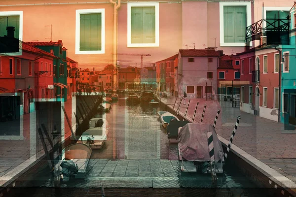 Double Exposure Old City Canal Abstract View Venice Italy — Stock Photo, Image