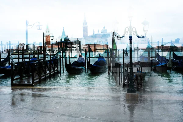 Doble Exposición Del Canal Ciudad Vieja Vista Abstracta Venecia Italia — Foto de Stock