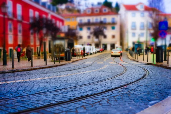 Miniature Tilt Shift Lens Effect Old European City Architecture Lisbon — Stock Photo, Image