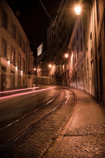 Strada Illuminata Della Vecchia Città Europea Notte — Foto Stock